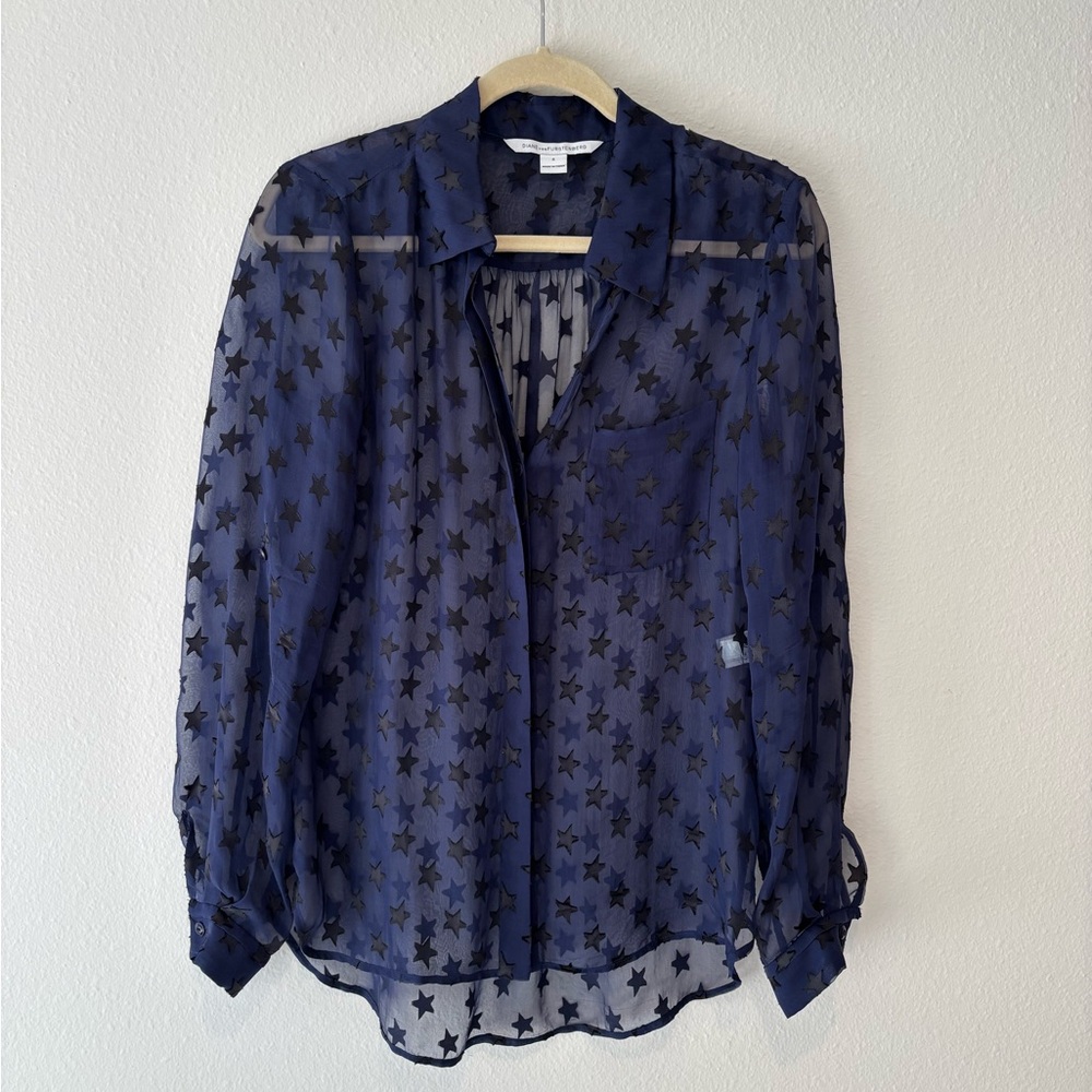 Diane Von Furstenberg Navy Star Blouse